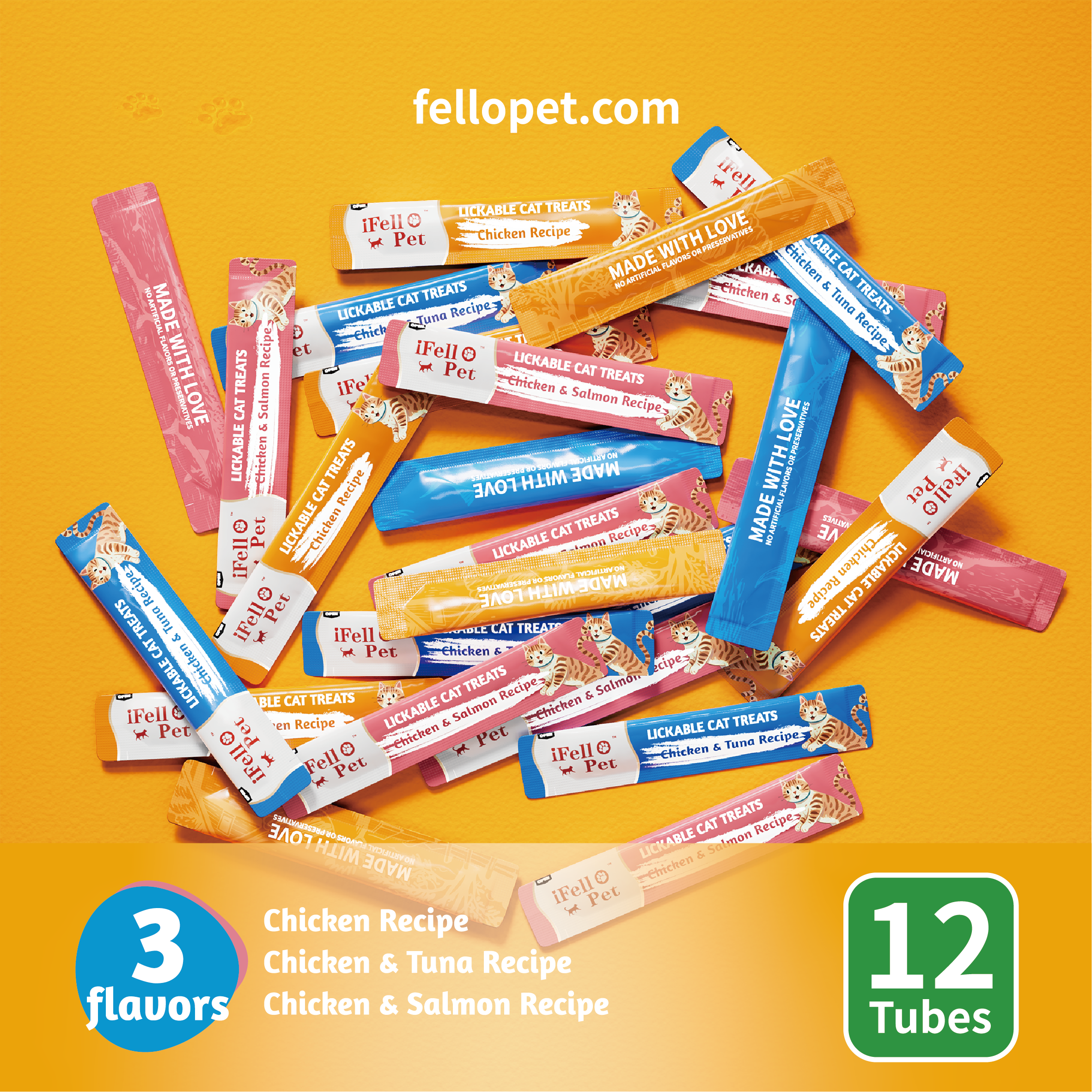 iFelloPet Lickable Cat Treats - 12-Tube Variety Pack