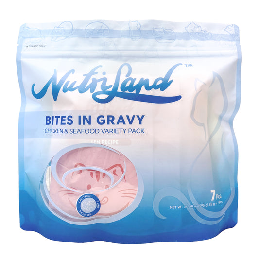 NutriLand Bites in Gravy Cat Treat Variety Pack – 7 Pouches