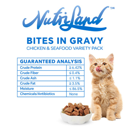 NutriLand Bites in Gravy Cat Treat Variety Pack – 7 Pouches