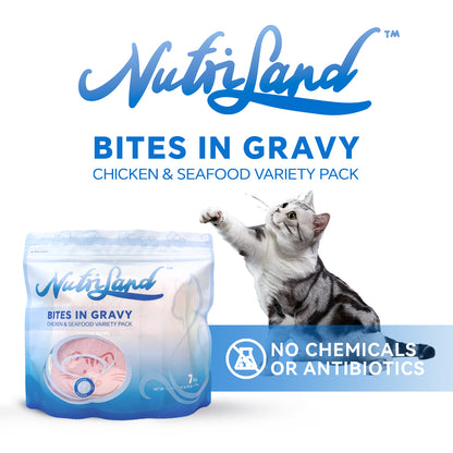 NutriLand Bites in Gravy Cat Treat Variety Pack – 7 Pouches