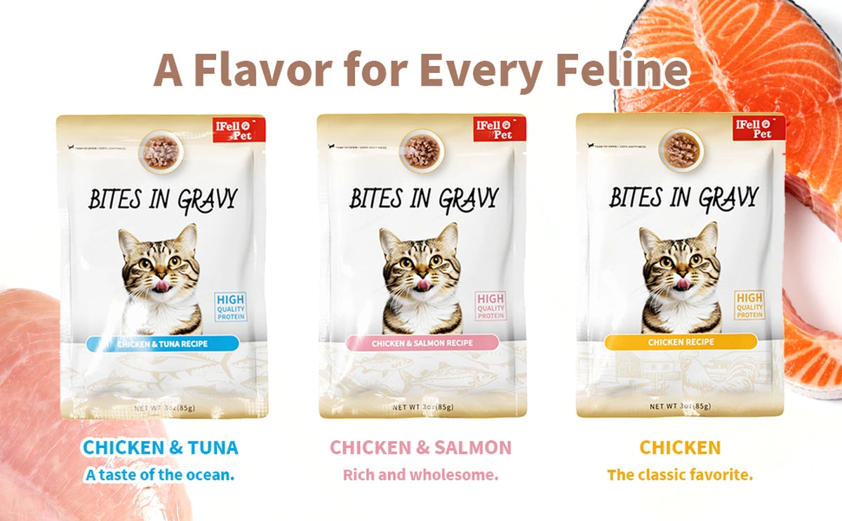 iFello Pet Bites in Gravy Wet Cat Food Variety Pack — 7 Pouches