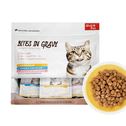 iFello Pet Bites in Gravy Wet Cat Food Variety Pack — 7 Pouches