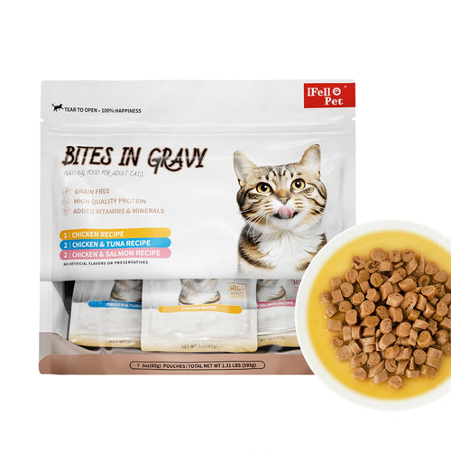 iFello Pet Bites in Gravy Wet Cat Food Variety Pack — 7 Pouches