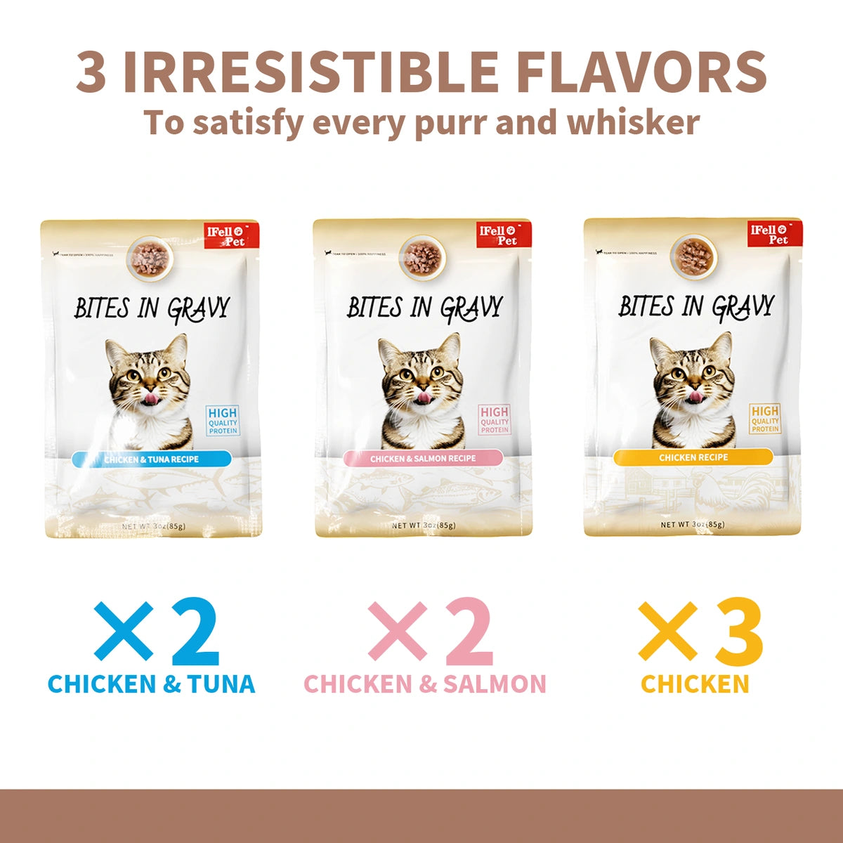 iFello Pet Bites in Gravy Wet Cat Food Variety Pack — 7 Pouches
