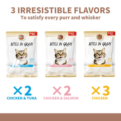 iFello Pet Bites in Gravy Wet Cat Food Variety Pack — 7 Pouches