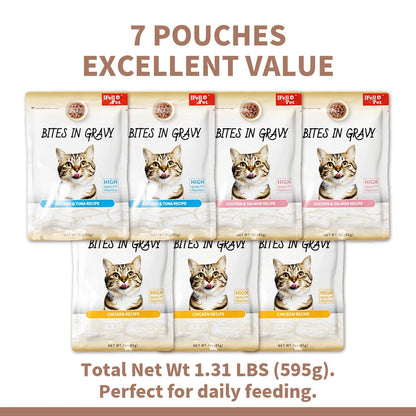 iFello Pet Bites in Gravy Wet Cat Food Variety Pack — 7 Pouches